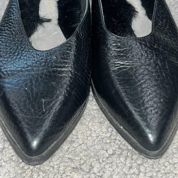 UNITED NUDE MIRROR LOW ROCKET HEEL FUR  POINTY TOE BLACK PEBBLE LEATHER MULE 36 - Picture 6 of 11